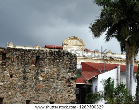 Casco Viejo / Panama - November 9 2018: Old houses in Casco Viejo in Panam City