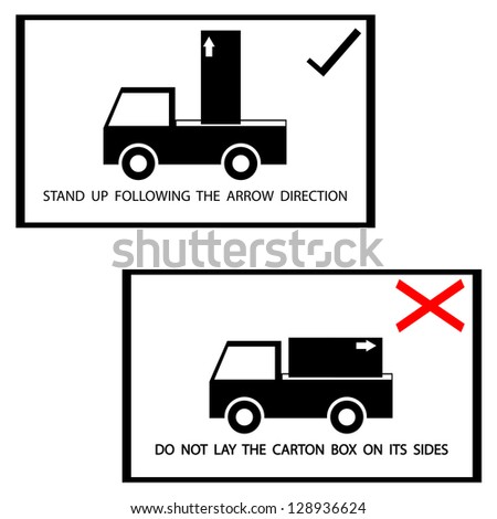 warning sign on the box, stand up following the arrow direction ,vector