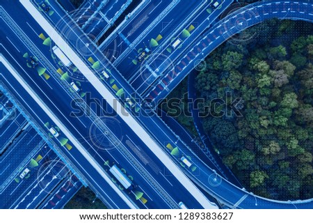 Automotive technology concept. ITS (Intelligent Transport Systems). ADAS (Advanced Driver Assistance System). Royalty-Free Stock Photo #1289383627