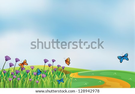 Illustration of violet flowers along the road