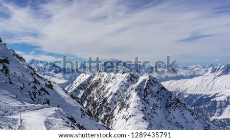 Panorama view on snow Alps from Eggishorn to Matternhorn