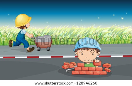 Illustration of workers in the road