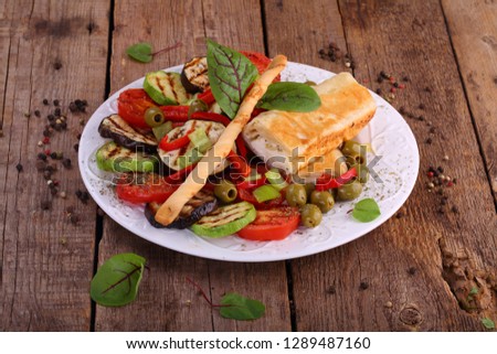 Grilled pita with cheese and grilled vegetables
