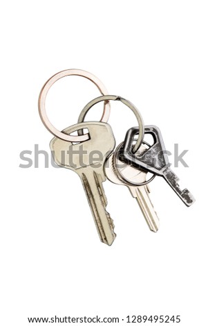 few keys on a metal ring  isolated on white
