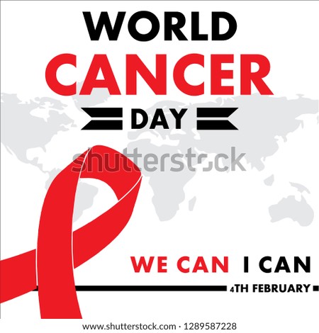 World cancer day concept. 4thFebruary , World cancer day lettering banner, We can I can. Vector illustration of World Cancer Day with ribbon and text on white background.