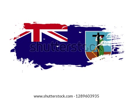 Grunge brush stroke with Montserrat national flag. Watercolor painting flag. Symbol, poster, banner. Vector Isolated on white background.