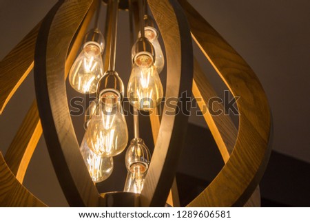 Warm tone light bulb lamp.decorative with wall room yellow. style lamps decorated in a modern.