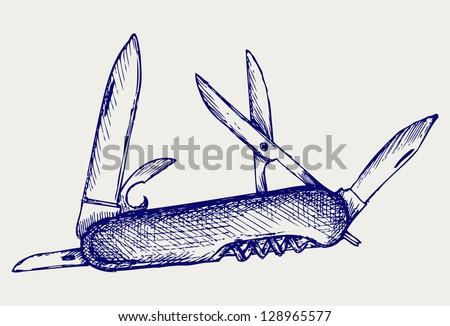 Swiss army knife. Doodle style Royalty-Free Stock Photo #128965577
