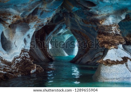 Marble Caves or Capilla de Mármol in General Carrera Lake in Chile, Patagonia Royalty-Free Stock Photo #1289655904