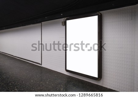 Advertisement light box screen with white blank space on subway. Underground mock-up design concept for marketing purposes. Horizontal