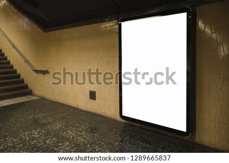Light box screen with white blank space to add commercial on subway. Advertisement mock-up design concept for business purposes. 