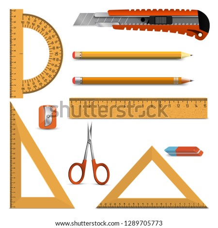 Stationery. Colorful school supplies. Vector illustration.