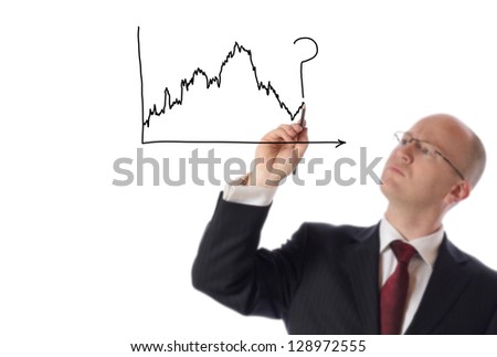 businessman drawing on copy space of stock market chart isolated on white