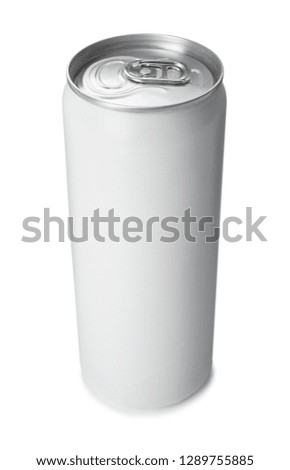 Empty aluminum can with beverage on white background. Mockup for design