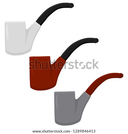 Illustration on theme big colored set different types smoke pipes different size for tobacco. Pipe pattern consisting of collection accessory of smoke tobacco. Tobacco smoke pipe to damage health.