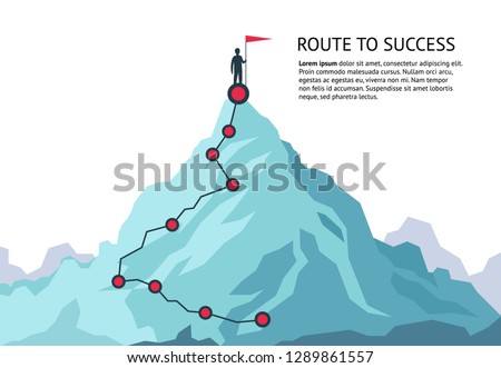Mountain journey path. Route challenge infographic career top goal growth plan journey to success. Business climbing vector concept