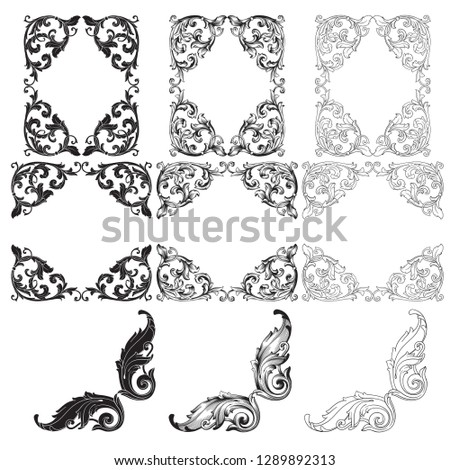 Rococo vector set of vintage elements for design. Baroque Decorative design element filigree calligraphy vector. You can use for wedding decoration of greeting card and laser cutting