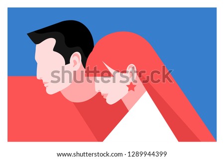 Romantic concept. Couple in love, side view. Two lovers, man and woman, face in profile. Vector illustration