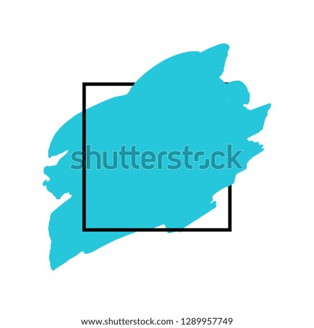 Art abstract turquoise brush paint texture design acrylic stroke over black square frame vector illustration. Logo brush painted watercolor background. Perfect For Logo, Sale banner, Icon, headline.