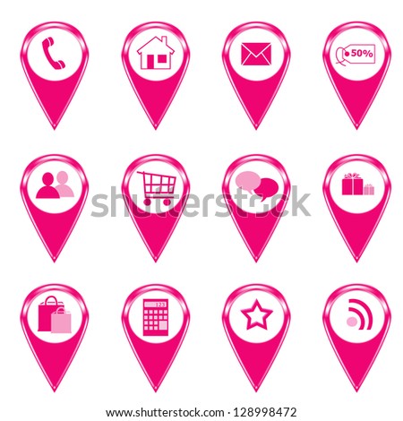 Shopping icons for the web or makers for maps