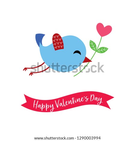 cute bird with flower happy valentine's day greeting vector