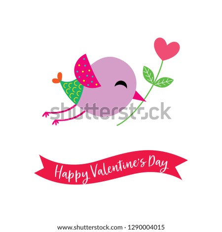 cute bird with flower happy valentine's day greeting vector