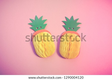Paper Fruits Flat Lay. Healthy Food Creative Contemporary Art Concept. 