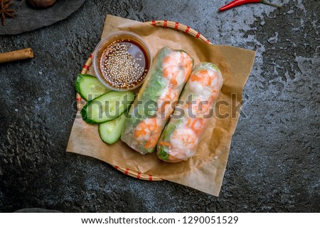 Fresh Spring Roll with shrimps, Vietnamese Food Royalty-Free Stock Photo #1290051529