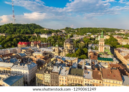 Panoramic view of Lviv in a beautiful summer day, Ukraine