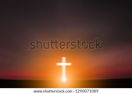 Cross, crucifixion, Jesus of religion, Chris, light background before sunset, abstract concept