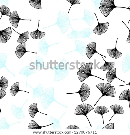 Light BLUE vector seamless elegant pattern with leaves. Sketchy doodles with leaves on blurred background. Texture for window blinds, curtains.