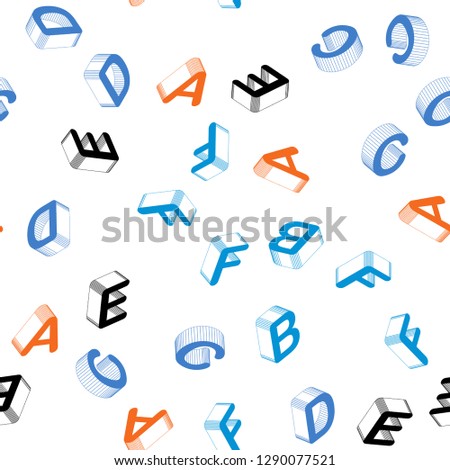 Light Multicolor vector seamless backdrop with 3D english symbols. Modern geometrical illustration with 3D ABC english symbols. Design for textile, fabric, wallpapers.