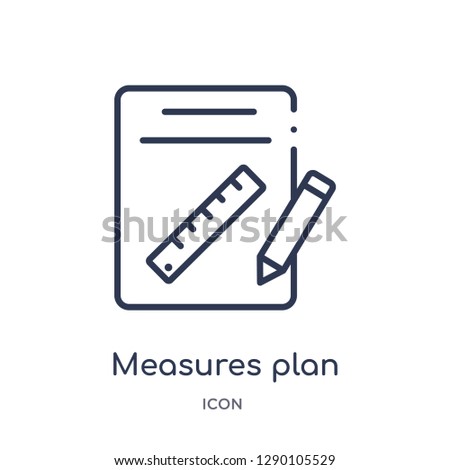 Linear measures plan icon from Construction outline collection. Thin line measures plan vector isolated on white background. measures plan trendy illustration