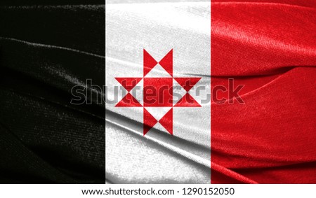 Realistic flag of Udmurtia on the wavy surface of fabric. Perfect for background or texture purposes