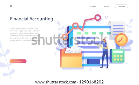 Financial administration concept. Commerce solutions for investments, analysis concept. Analysis of sales, statistic grow data, accounting infographic. Solutions for investments. Vector illustration
