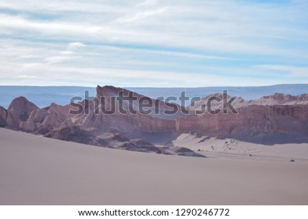 Mountain in the valley of the moon in atacama with a blue sky.