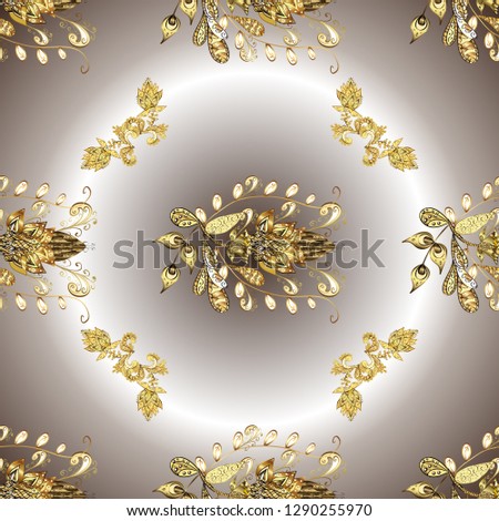 Vintage baroque floral seamless pattern in gold over gray and beige. Ornate vector decoration. Luxury, royal and Victorian concept. Golden element on gray and beige colors.