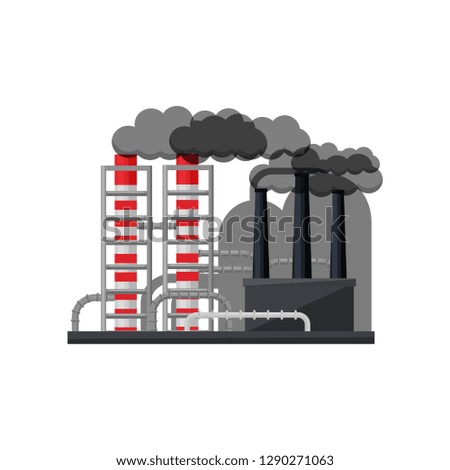 Manufacturing factory with metal pipes and smoking chimneys. Thermal power plant. Industrial zone. Flat vector design