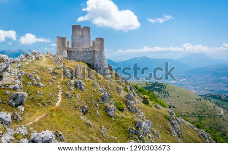 Rocca Calascio, mountaintop fortress or rocca in the Province of L'Aquila in Abruzzo, Italy. Royalty-Free Stock Photo #1290303673