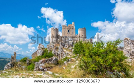 Rocca Calascio, mountaintop fortress or rocca in the Province of L'Aquila in Abruzzo, Italy. Royalty-Free Stock Photo #1290303679