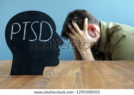 Head shape with PTSD Post traumatic stress disorder. Royalty-Free Stock Photo #1290308503