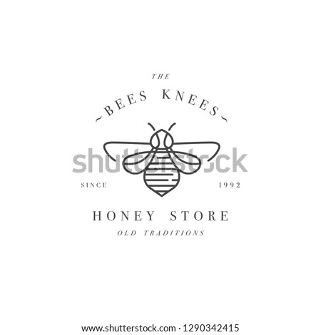 Vector illustartion logo and design template or badge. Organic and eco honey label- bee. Linear style Royalty-Free Stock Photo #1290342415