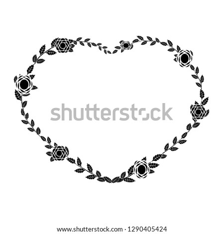 Heart made of floral elements. Heart shape symbol. Valentine's day greeting card. Vector illustration isolated on white background. Black icon made of flowers and leaves. Festive sign