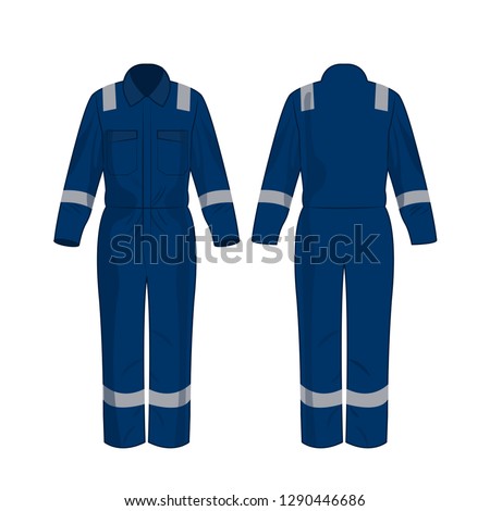 Blue work overalls with safety band isolated vector on the white background Royalty-Free Stock Photo #1290446686