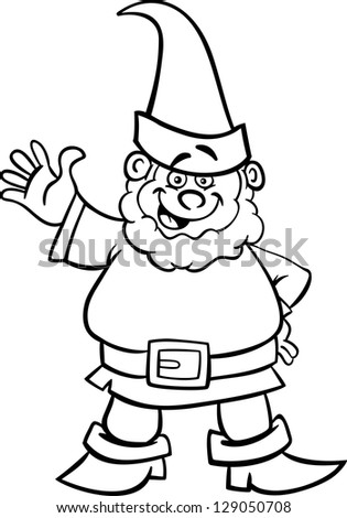 Black and White Cartoon Vector Illustration of Fantasy Gnome or Dwarf for Coloring Book