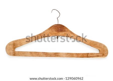 Old  wooden coat hanger  on white background