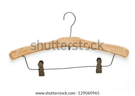 Old wooden coat hanger  on white background