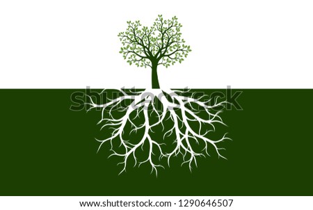Tree with Leaves and Roots. Vector Illustration. Plant and Garden.