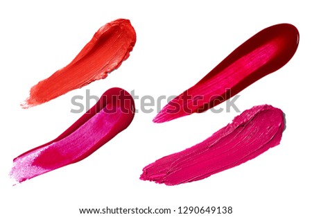 close up of  lipstick or nail polish strokes on white background