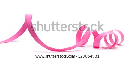 Pink ribbon over white background, design element Royalty-Free Stock Photo #129064931